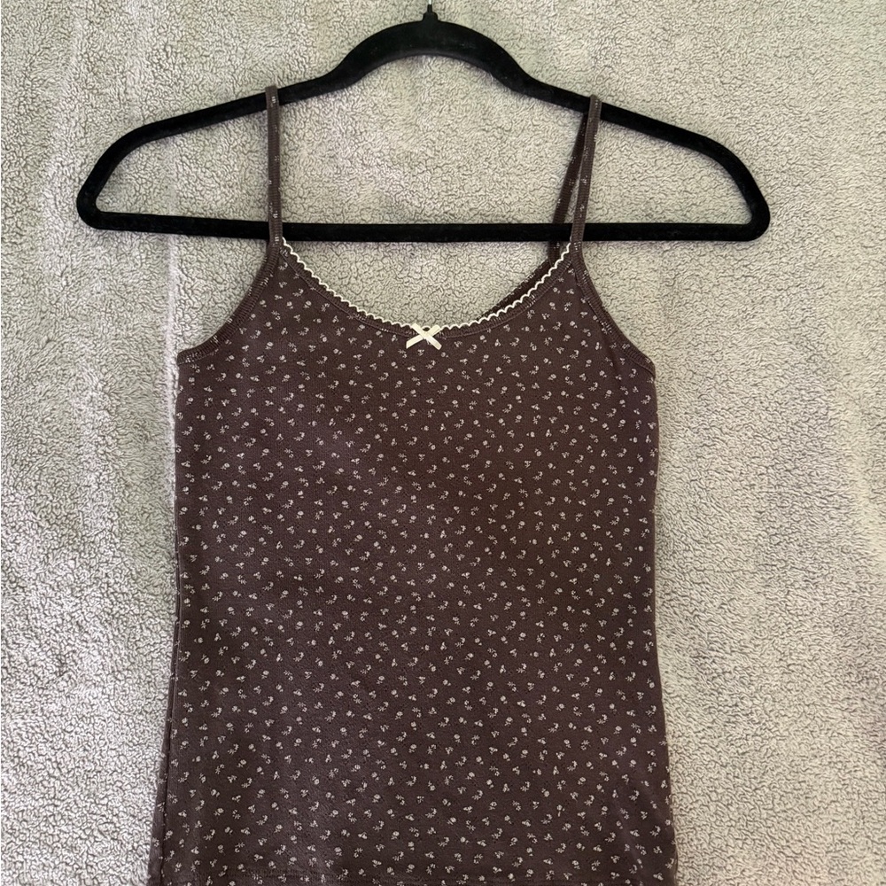 Brandy Melville Brown Micro Floral Lace-Trim Cami
